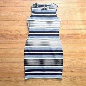 Calvin Klein - Dark Gray/Black/Ivory Stripe Sheath Dress